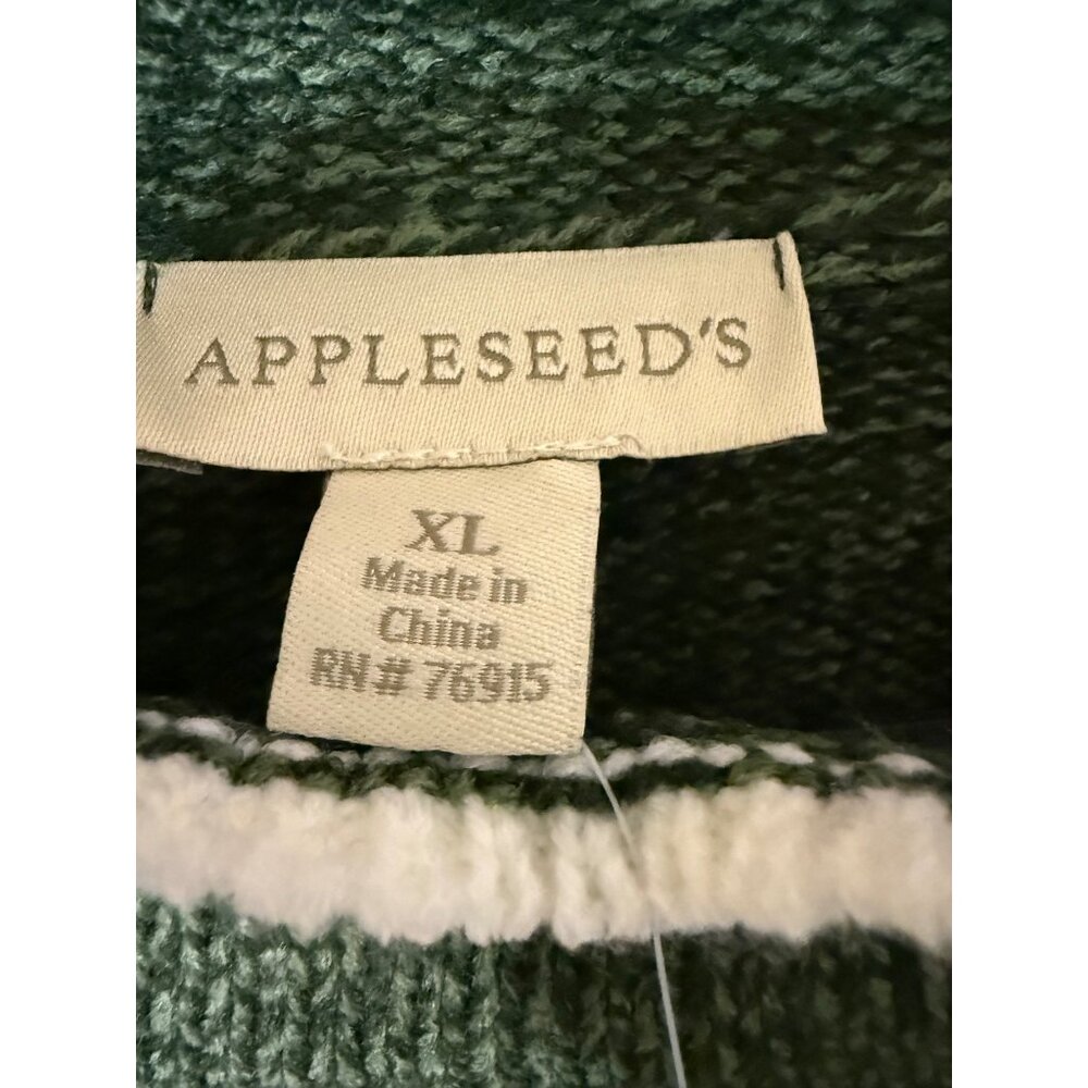 Appleseed's green sweater with white trim and decorative buttons NWOT XL - Picture 3 of 8